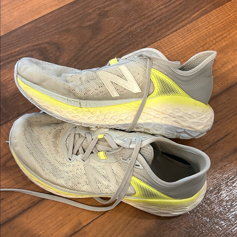 New Balance Light Gray and Neon Yellow Sneakers